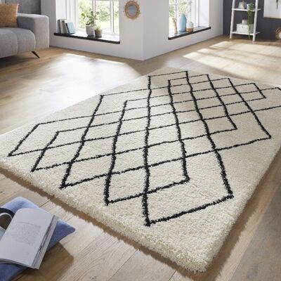 Design Losours Deep-Pile Carpet Touch Cream Black