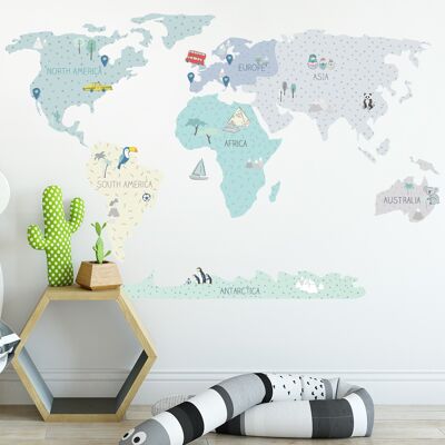 Adesivo da parete | Mappa del mondo nuovo di zecca