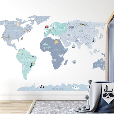 Sticker mural | Carte du monde bleu