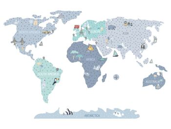 Sticker mural | Carte du monde bleu 7
