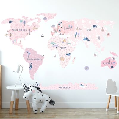 Sticker mural | Carte du monde Fleur de printemps