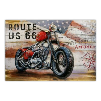 Metal and wood wall decoration painting with embossed metal motorcycle Size XXL 120X80