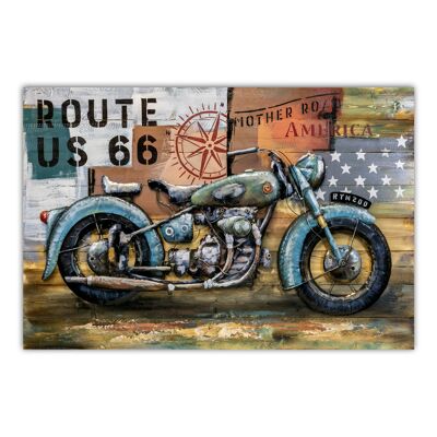 Metal and wood wall decoration painting with metal relief motorcycle Size XXL 120X80 INDIPENDENT 2