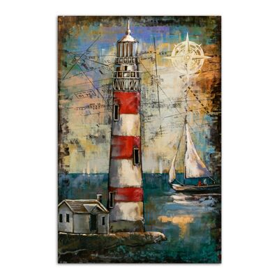 Table metal wall decoration with marine lighthouse in relief in metal Size XXL 120X80 LIGHT HOUSE Theme Sea