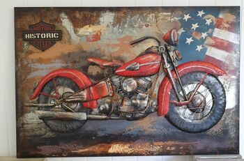 Tableau  décoration murale métal avec moto en relief en métal Taille XXL 120X80 1