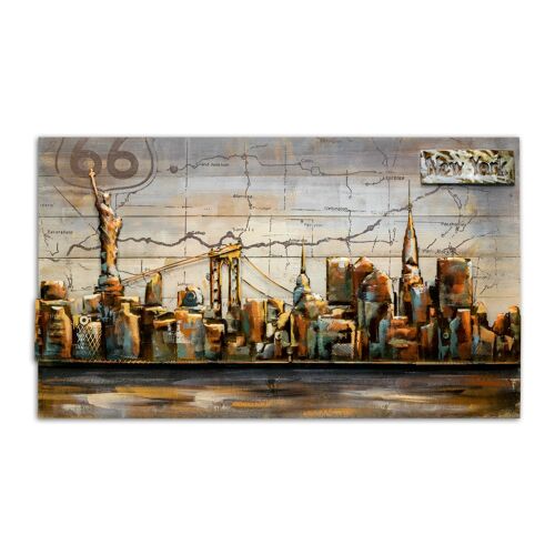 Tableau  décoration murale  bois et métal New York en relief en métal Taille XXL 120X80