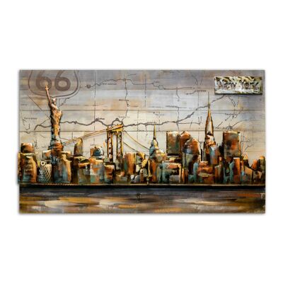 Table wall decoration wood and metal New York in relief in metal Size XXL 120X80