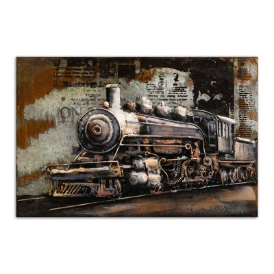 Table metal wall decoration Train in relief in metal Size 60X40