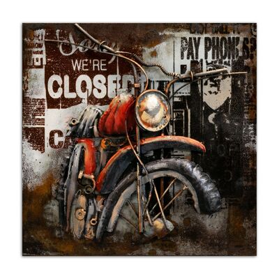 Metall Wanddekoration Gemälde Motorrad in Metallrelief Größe 40X40