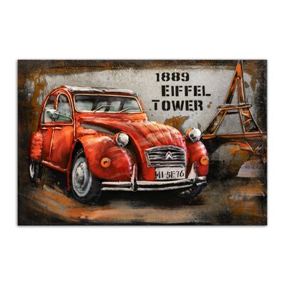 Tableau  décoration murale métal 2CV CITROEN en relief en métal Taille 60X40