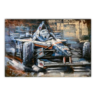 Tableau  décoration murale métal Course automobile Formule 1 F1 en relief en métal Taille XXL 120X80