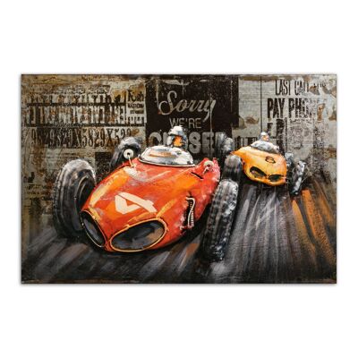 Table metal wall decoration Retro motor racing in relief in metal Size 60X40
