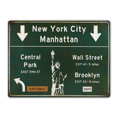 Metallrahmen Wanddeko XL Metallplakette Wegweiser NEW YORK