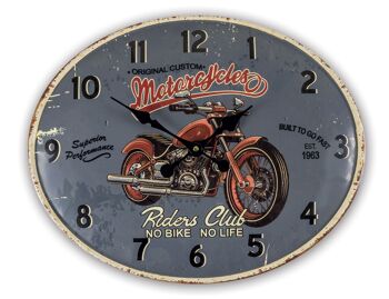 Horloge métal décoration murale Moto 49 cm en relief