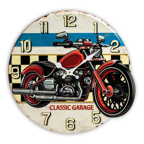 Horloge métal décoration murale Moto 41 cm en relief