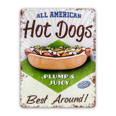 Plaque décoration métal  Alimentation repas Hot Dogs