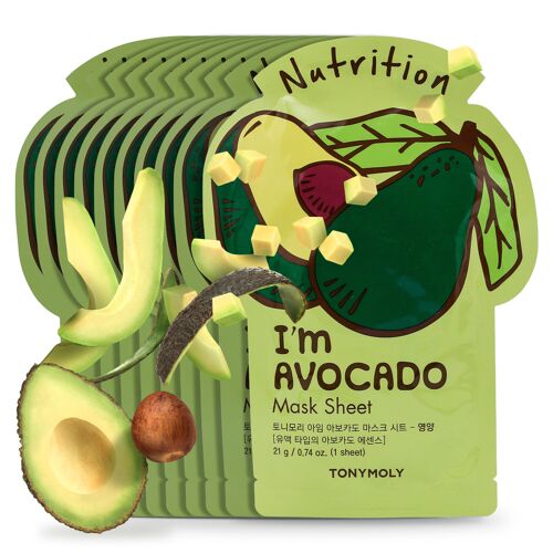 TONYMOLY I'm Avocado Sheet Mask 10 Pack Bundle -Nutrition-Face Mask | Korean Skin Care