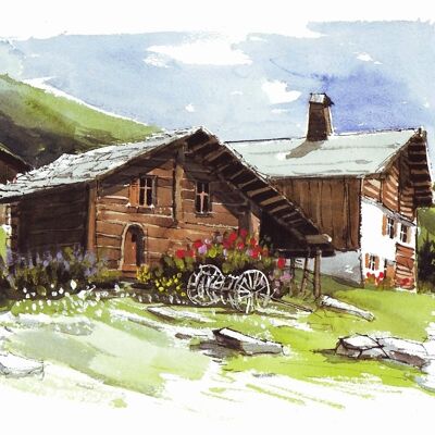 Mountain Chalets with flowers - CC125