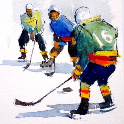 Carte Postale aquarelle PELLETIER le Hockey sur glace - CC132
