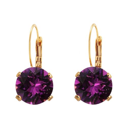 Circle Earrings, 8mm Crystal - Gold - Amethyst