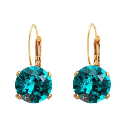 Circle Earrings, 8mm Crystal - Gold - Blue Zircon
