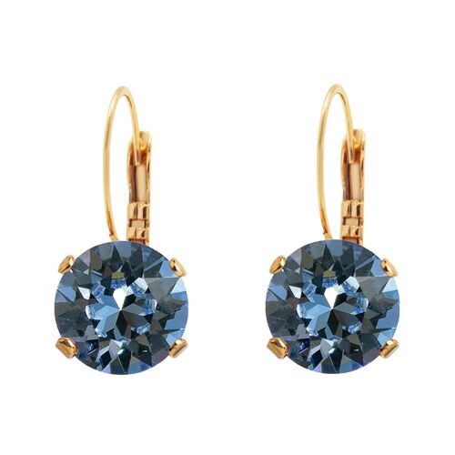 Circle Earrings, 8mm Crystal - Gold - Denim Blue