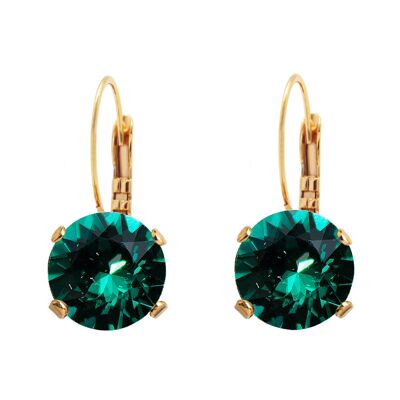 Circle Earrings, 8mm Crystal - Gold - Emerald
