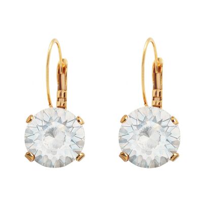 Circle Earrings, 8mm Crystal - Gold - White Opal