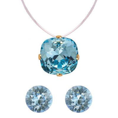 Schmuckset 'Clover and Invisible Necklace' - Gold - Aquamarin