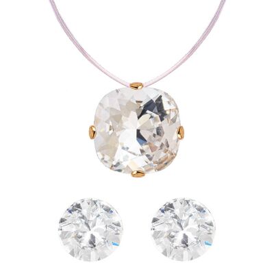 Parure de Bijoux 'Boucles d'Oreilles et Collier Invisible' - Or - Cristal