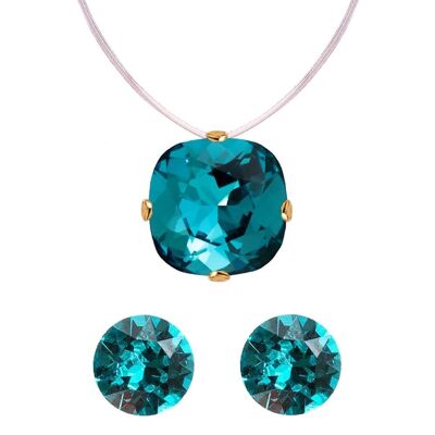 Jewellery Set 'Clover and Invisible Necklace' - Gold - Indicolite
