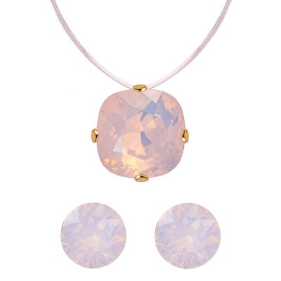 Parure di gioielli 'Orecchini a bottone e collana invisibile' - Oro - Opale d'acqua di rose
