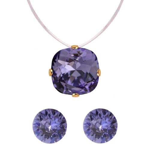 Jewellery Set 'Cloven Hoof and Invisible Necklace' - Gold - Tanzanite