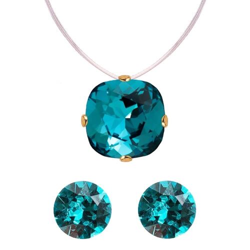 Jewellery Set 'Clover and Invisible Necklace' - Silver - Indicolite