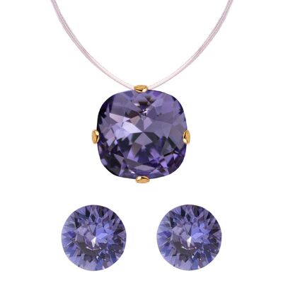 Jewellery Set 'Clover and Invisible Necklace' - Silver - Tanzanite