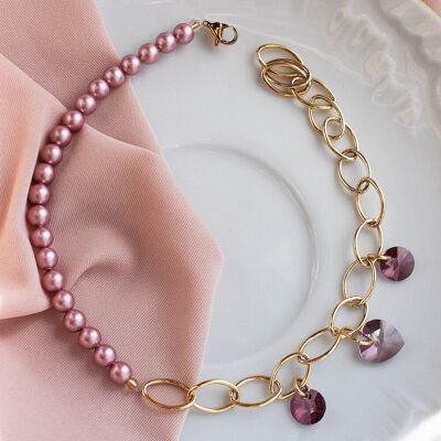 LEG Ornament with Crystals and Pearls (Gold Finish Only) - Antique Pink