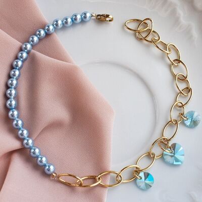 LEG Ornament with Crystals and Pearls (Gold Finish Only) - Aquamarine