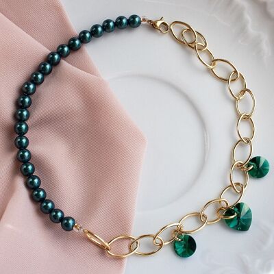 Ornamento GAMBA con Cristalli e Perle (solo Oro) - Smeraldo