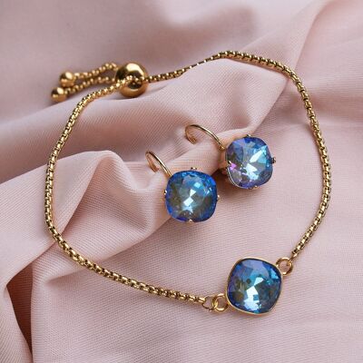 Conjunto de Joyas Azul Humo 'Pendientes y Cadena de Mano'