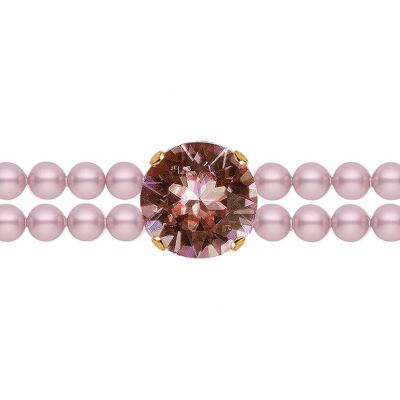 Anello di perle fini con cristallo - oro - Powder Rose - 16