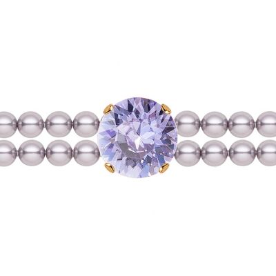 Anello di perle fini con cristallo - argento - malva - 15