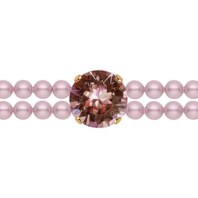 Bague perle fine avec cristal - argent - Rose poudré - 15