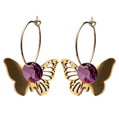 Butterfly earrings, 8mm crystal - gold - amethyst