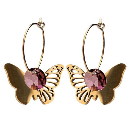Butterfly earrings, 8mm crystal - gold - Antique Pink