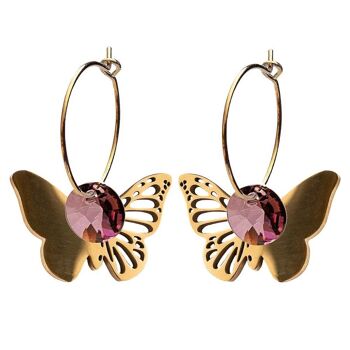 Boucles d'oreilles papillon, cristal 8mm - or - Rose Antique 1