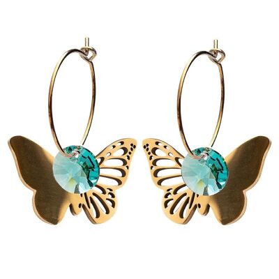 Pendientes mariposa, cristal 8mm - oro - aguamarina