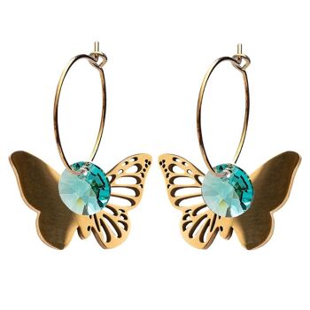 Boucles d'oreilles papillon, cristal 8mm - or - Aigue-marine 1