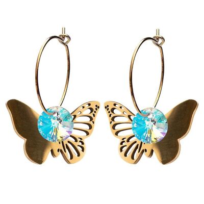 Butterfly earrings, 8mm crystal - gold - aurore borale