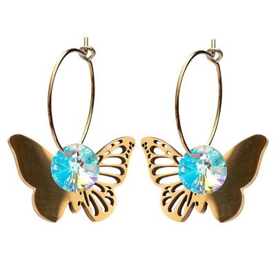 Pendientes mariposa, cristal 8mm - oro - aurore borale