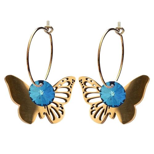 Butterfly earrings, 8mm crystal - gold - Bermuda